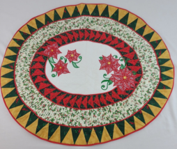 Handmade XMAS Sampler Quilt Table Runner Poinsettia Doily Embroidered Tr... - $8.95