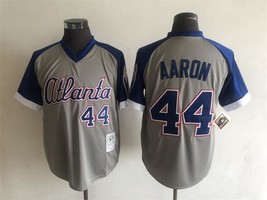 Braves #44 Hank Aaron Jersey Old Style Uniform Gray Blue Raglan - £35.97 GBP