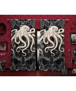 Gothic Black &amp; White Octopus Curtains, Goth Home Decor Window Drapes, Sh... - £129.00 GBP