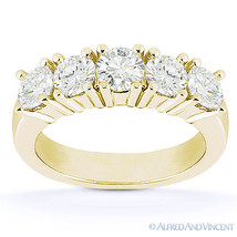 Round Cut Moissanite Five 5-Stone Anniversary Ring 14k Yellow Gold Wedding Band - £683.01 GBP+
