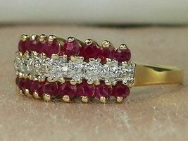 14k Yellow Gold Over Ruby &amp; Diamond Triple Row Anniversary Band Ring 3.75Ct - £74.13 GBP