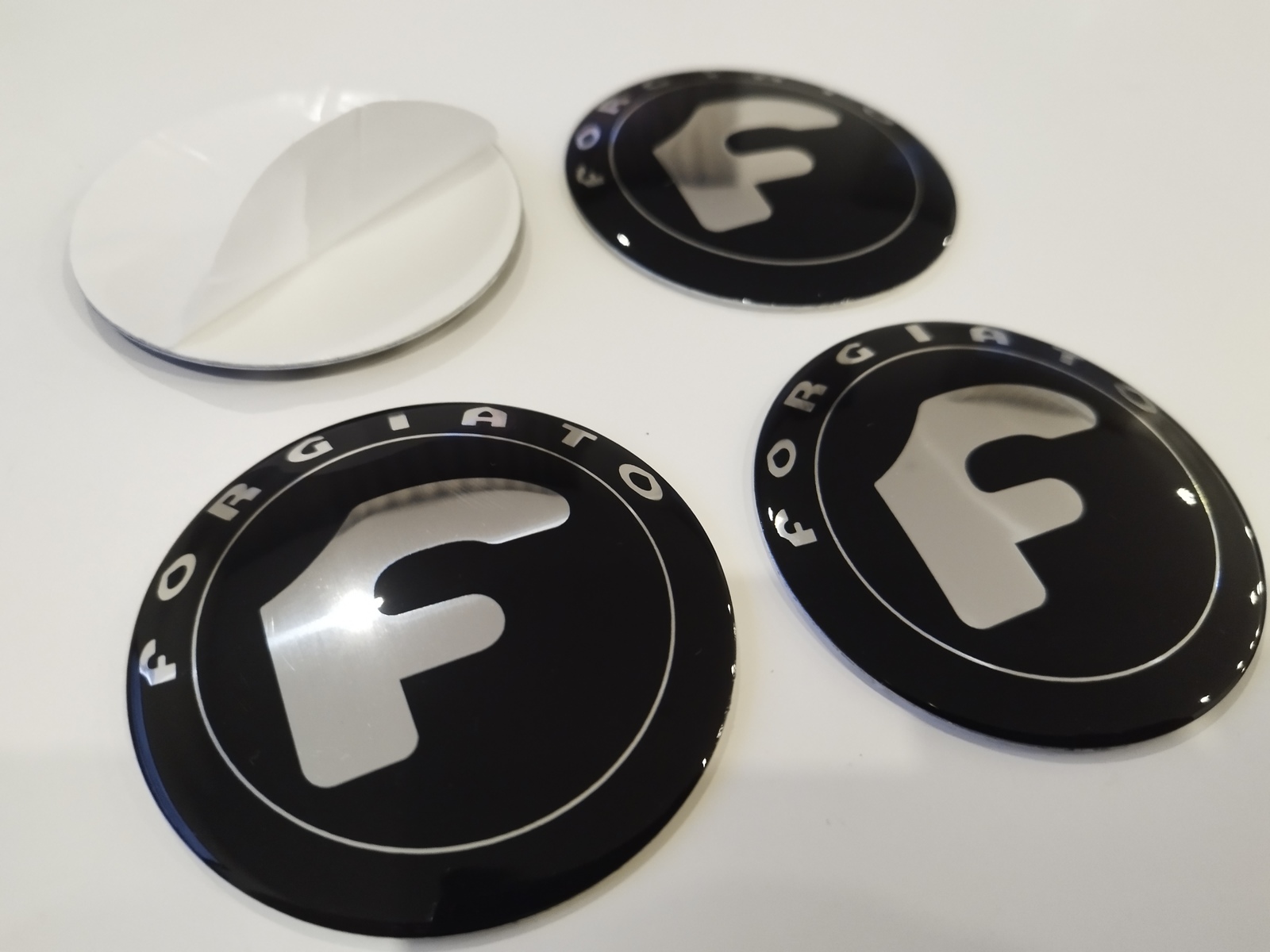 78mm (3.07")  - Set of 4x Metal stickers car wheel center cap DOMED FORGIATO 2