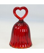 Fenton 1989 Ruby Red Miniature Heart &amp; Roses Bell 3.5&quot; w/ Fenton Sticker - $372.34 MXN