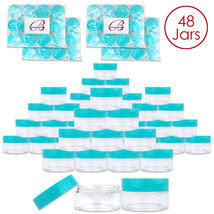 Beauticom (48 Pcs) 20G/20Ml Round Clear Plastic Refill Jars With Teal Lids - £30.36 GBP