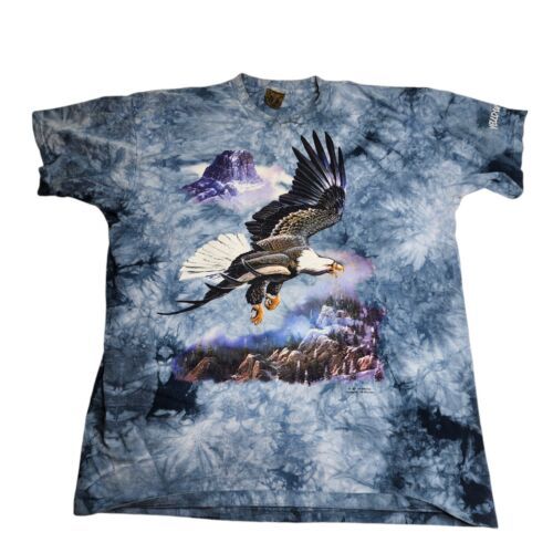Vintage The Mountain Eagle Shirt Size XXL Blue Tie Dye 1997 Yellowstone Tee - $29.59