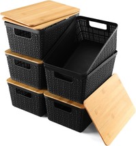 Storage Bins With Lids: 6 Packs Of Plastic Storage Baskets With, And Black. - £34.62 GBP