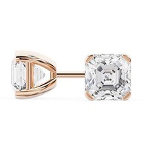 18k Rose Gold Asscher Shape Diamond Stud Earrings 1.50 Carats - £4,415.39 GBP