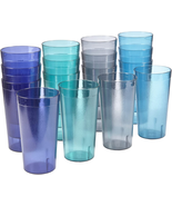 Cafe Plastic Reusable Tumblers (Set of 16) 20-Ounce Water Cups Coastal C... - $587.01 MXN