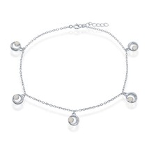 Sterling Silver Crescent Moon Anklet - White Opal - £49.62 GBP