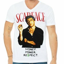 Nwt Scarface Money Power Respect Retro Exchange Fashion Men White V-NECK T-SHIRT - £9.91 GBP