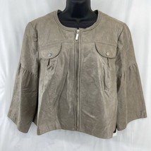 Bernardo Leather Size XL Wide Sleeve Crop Zip Jacket Nickel Color Full Z... - $118.74