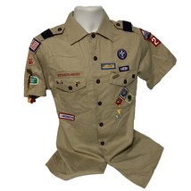 Boy Scouts Shirt Mens Small Beige Button Camp Patches Webelos Pins BSA R... - £79.40 GBP