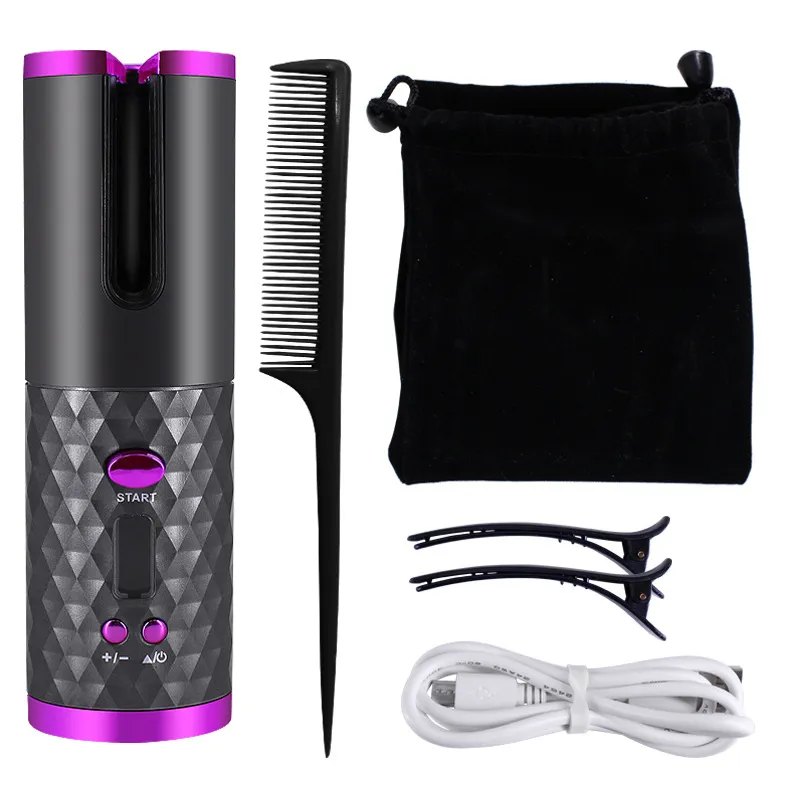 Rechargeable Automatic Hair Curler Women Portable Hair Curling Iron LCD Display  - $43.39 CAD