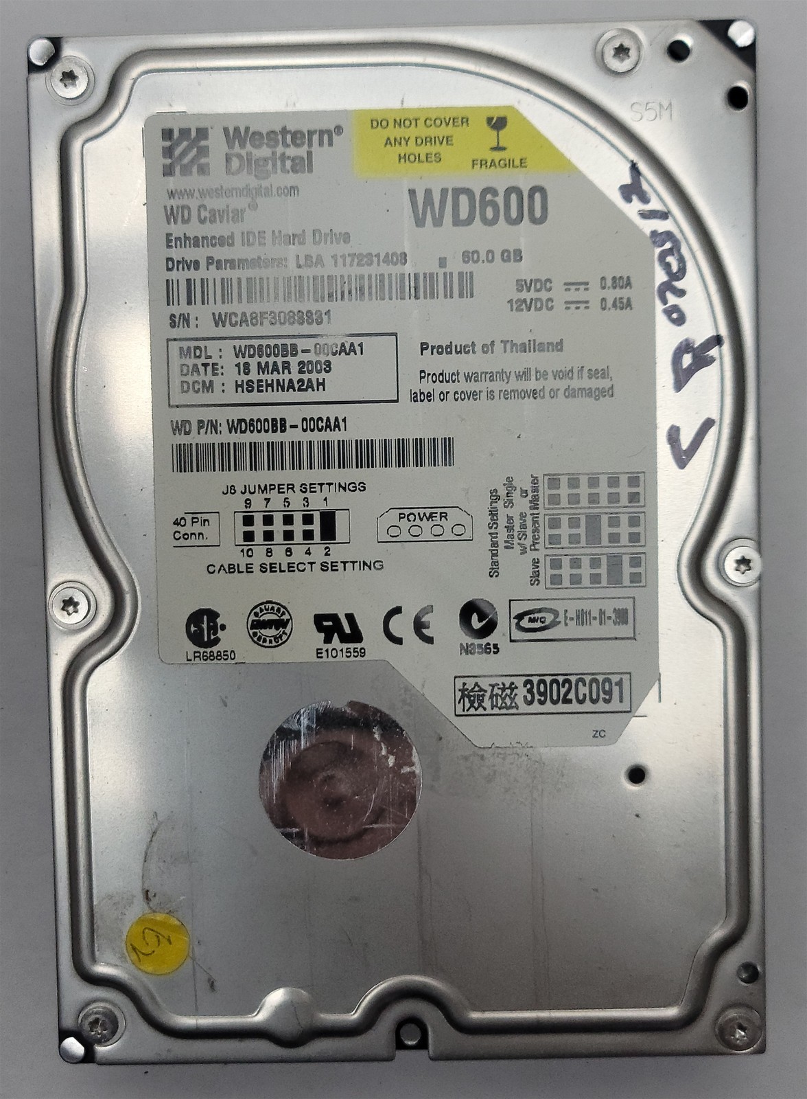 Western Digital WD600BB-00CAA1 HDD, 60 GB , IDE/ATA/ATAPI-5, 3.5&quot;- Teste... - $39.17