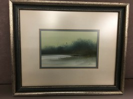 Acrylic Landscape Painting Signed by Atman Lakeside Framed Matted - £43.49 GBP