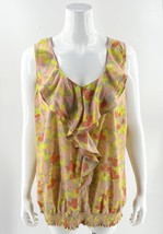 Lane Bryant Top Sz 20 Pink Beige Coral Yellow Floral Ruffle Shirred Waist Womens - £15.56 GBP