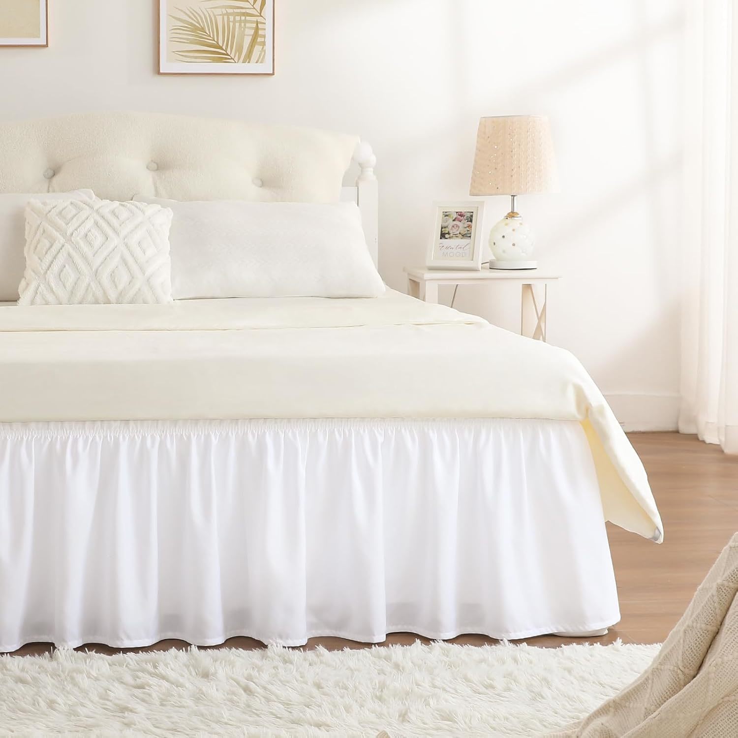 Rimela Queen Bed Skirt 14 Inch Drop White, Wrap Around Elastic Bed Skirt... - $38.99