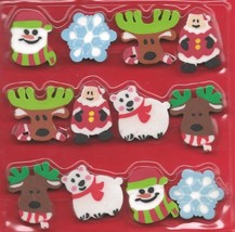 Christmas Holiday Eraser Set 12 Pc. Party Favors w/ Santa, Snowman &amp; More! - £5.44 GBP