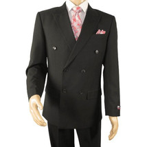 Men Pacelli Double Breasted Suit Classic Peak Lapel Pleated pants GILBERT Black image 2
