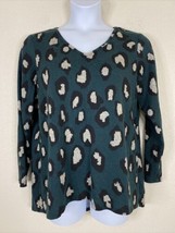 NY Collection Womens Plus Size 1X Green Animal Print Blouse Button Back V-neck - £8.61 GBP