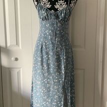 SHEIN Women's M Blue Floral Knot Front Split Thigh Cami Midi Dress - $14.85