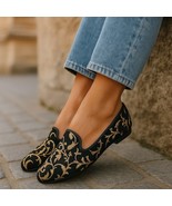 Hermes Silk Embroidered Black Suede Loafers Driving Shoes Slippers Flats... - $1,390.57 MXN