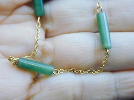 Vintage Gold Filled Chain &amp; Green Jade Bead Bracelet 7 1/8&quot; - £23.97 GBP