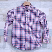 Vineyard Vines Performance Whale Shirt Blue Red Gingham Plaid Long Sleeve Boys 6 - £26.74 GBP