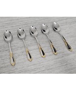 YAMAZAKI CACHE Stainless-Gold Accent 5 Pc Set Place/Oval Soup Spoons 7.25&quot; - $846.24 MXN