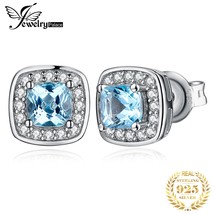 JewelryPalace Cushion Cut Natural Sky Blue Topaz 925 Silver Earrings Halo Gemsto - £16.59 GBP