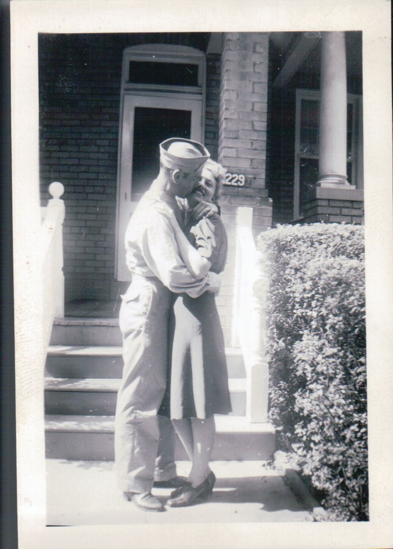 Vintage Happy Woman Getting Kissed By Her Serviceman Boyfriend  WWII 1940s - $9.99