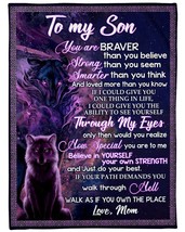 You Are Stronger Braver And Loved Wolves Saying Custom Blanket For Son From Mom - £46.55 GBP+