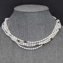 14K Gold Freshwater Pearl Multi-Gemstone Station 4 Strand 18&quot; Necklace - £39.90 GBP