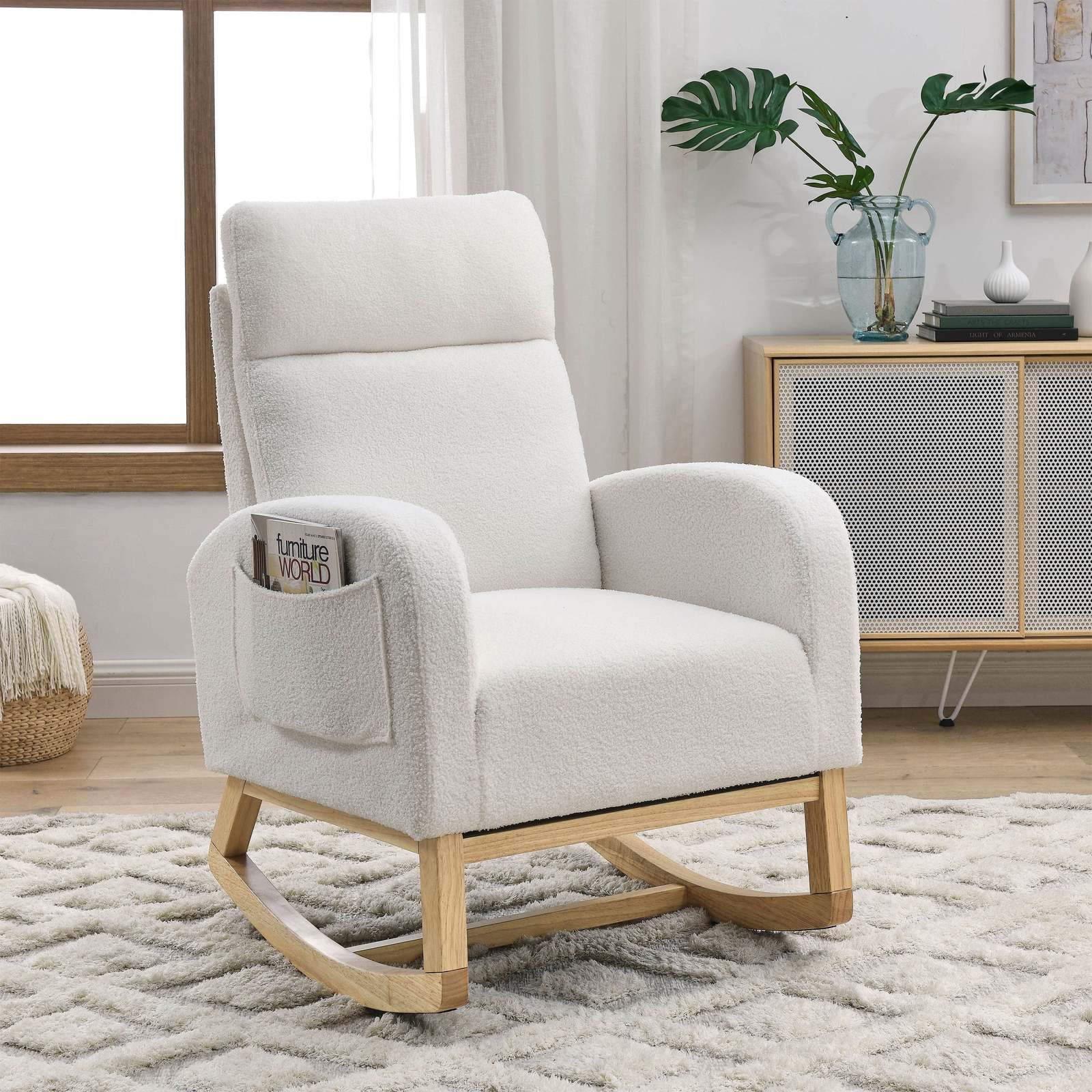 Welike Modern Accent High Back Living Room Lounge Rocking Chair, Ivory Item image 4