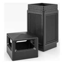 Indoor/Outdoor Plastic Trash Cans With Recessed Panel Receptacles In Black - £185.09 GBP