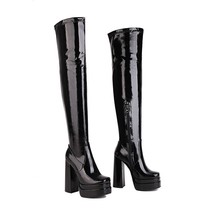Trendy Ultra High Heel Platform Boots Women Patent Leather Zipper Overtheknees B - £95.99 GBP
