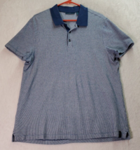 Perry Ellis Polo Shirt Men Size Large Navy Striped Short Sleeve Slit Log... - £13.68 GBP