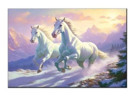 White Stallion-Beautiful Print of Two Horses Galloping in Sun Giclee - £7.50 GBP+