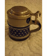 Goebel covered stein, glazed, blue and white, pewter cover, 6&quot; tall - $880.55 MXN