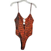 NWOT ZARA Womens sz Medium/Large Orange Black Boa Animal High Cut Leg Bodysuit - £25.32 GBP