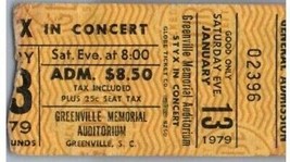 Styx Konzert Ticket Stumpf Januar 13 1979 Greenville South Carolina - £42.60 GBP