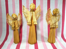 Wonderful Vintage 1960s 3pc Angel Ornament Wooden Design Gold Accent Handpainted - £7.87 GBP
