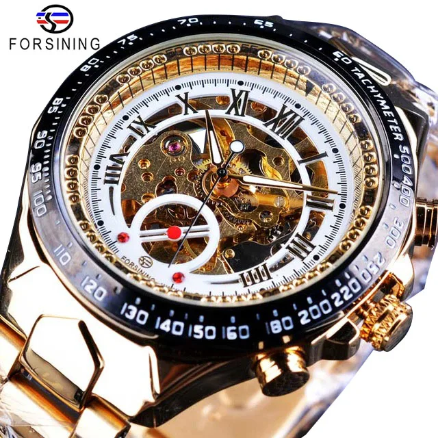 Watch Forsining Transparent Case Open Work Silver Stainless Steel Mechanical Ske - $65.89