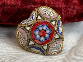 Vtg Micro Mosaic Pin Fashion Jewelry Heart Shaped Italy Brooch Floral Mu... - £23.42 GBP
