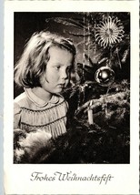 Vtg German Postcard Frohes Weihnachtsfelt  (Merry Christmas) girl, Candle, Tree  - £4.07 GBP