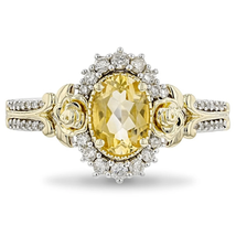 Enchanted Disney Belle Oval Yellow Citrine Engagement Rings Two-Tone Silver Ring - £100.72 GBP