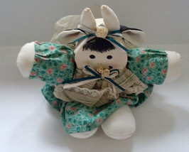 Vintage primitive handmade shabby chic country decor wood cow in dress - $29.80 CAD