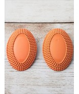 Vintage Clip On Earrings Orange Metal Oval Just Over 1 &amp; 1/8&quot; - £10.34 GBP