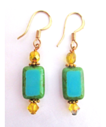 NEW dangle drop earrings Pierced Ears Euro-wire Turquoise Stones &amp; yello... - $11.87