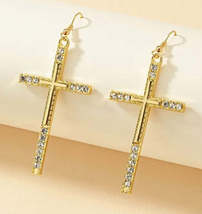 Gold 2.90&quot; Dangle Cross  Earrings, New #AB-377-R2 - €7,26 EUR